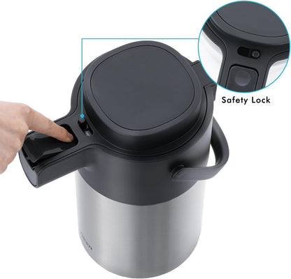 Tiken Airpot Coffee Dispenser with Pump - 102oz/3L Thermal Coffee Carafes for Hot Beverage - Stainless Steel Insulated Coffee Thermos Carafe, Silver