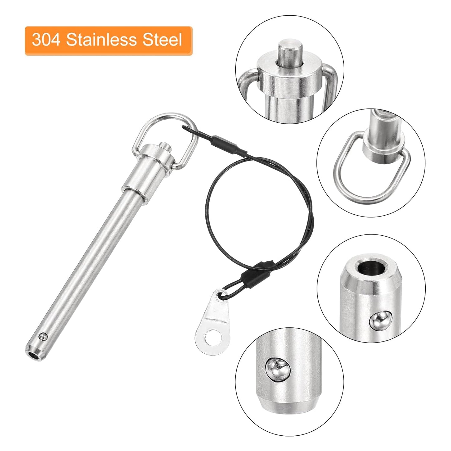 uxcell 1 Pcs Quick Release Pin, 3/8" x 3"(Dia. x L) Push-Button Ball Locking Pin 304 Stainless Steel Ring Handle Locking Pin with Wire for Audio Bimini Top Marine, Silver