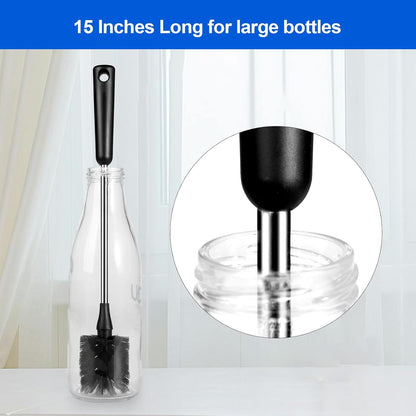 3 Pack Bottle Brush Set, Long Handle Baby Bottle Brush Cleaner with Straw Brush and Lid Brush, Water Bottle Scrubber, Kitchen Scrub Cleaning Brushes for Cups, Coffee Mugs, Tumblers, Thermos