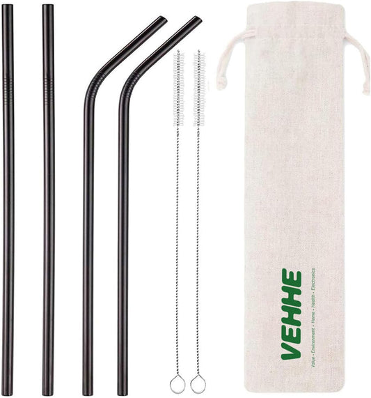 VEHHE Black Metal Straws Reusable Stainless Steel Straws with Cleaning Brush for 20/30 Oz for Yeti RTIC SIC Ozark Trail Tumblers (Black)