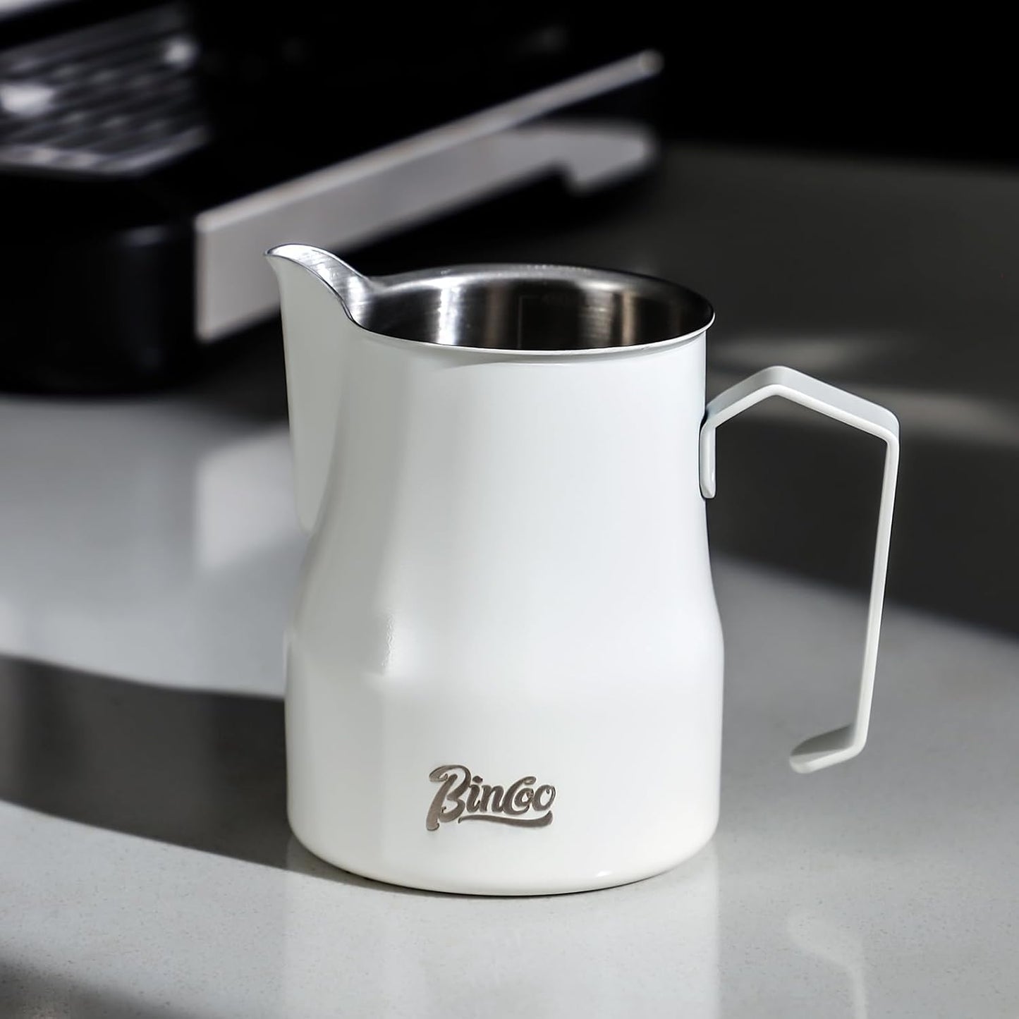 Milk Frothing Pitcher 450ML - Espresso Steaming Pitcher with Large Handle and Spout,Cappuccino Latte Art Cup for Barista and Home Cafe