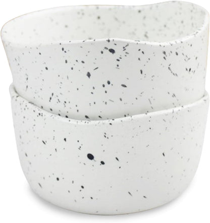 roro Handcrafted 4.5" Ceramic Miso | Rice Bowls, Set of 2 - White Matte Speckled Stoneware - Perfect for Soups