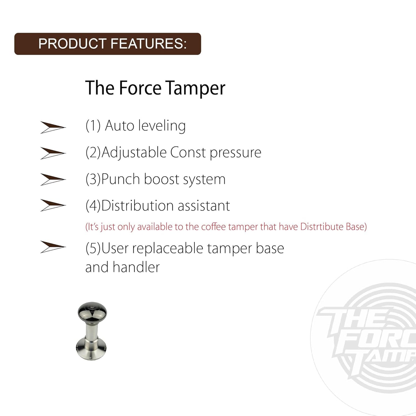 The Force Tamper Automatic Impact Adjustable Constant Pressure and Autoleveling Coffee Tamper Black Mirror Jellyfish AL Handle Set Pro (Extend Set, 58.50mm)