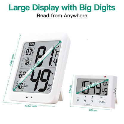 TXL Large Digital Hygrometer Indoor Thermometer with Humidity Gauge, Smart Room Temperature Humidity Sensor Monitor with Touch LCD Backlight for Home Office Warehouse Greenhouse Garden Wine Cellar