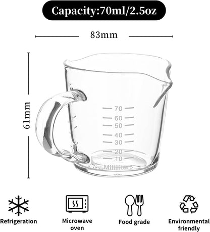 Espresso Shot Glass 3-Ounce Triple Pitcher Barista Double Spouts With Pouring Handle (2 Pack)