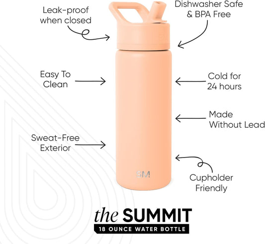 Simple Modern Kids Water Bottle with Straw Lid | Vacuum Insulated Stainless Steel Metal | Reusable Leak Proof BPA-Free Thermos for School | Summit Collection | 18oz, Bellini