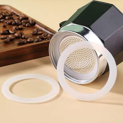 2 Pcs Filter with 3 Pcs Silicone Gasket Seals for 3 Cup Stovetop Espresso Coffee Maker Replacement Parts for DITOSH Aluminium Moka Pot