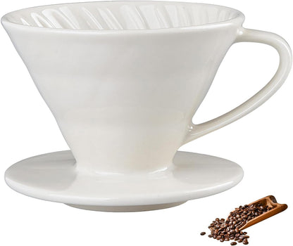 Pour Over Coffee Maker, Single Cup Coffee Dripper, Manual Porcelain Slow Brewing Accessories for Travel, Camping, Office, Home, Cafe, Coffee Gifts (Milky White, Large)