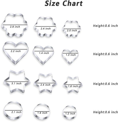 MCIGICM Cookie Cutters Shapes Baking Set, 12PCS Flower Round Heart Star Shape Biscuit Stainless Steel Metal Molds Cutters for Kitchen Baking Halloween Christmas