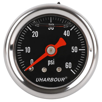 Glycerin Filled Pressure Gauge with 304 Stainless Steel Case, 1-1/2" Black Dial, 0-60Psi, High Accuracy, 1/8" NPT Center Back Mount…