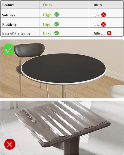Black Plastic Table Cover Protector, 48" Round Waterproof Easy Flat PVC Desk Pad Mat, 1.5mm Thick Vinyl Table Top Protector for Dining Room Table, Office, Dresser
