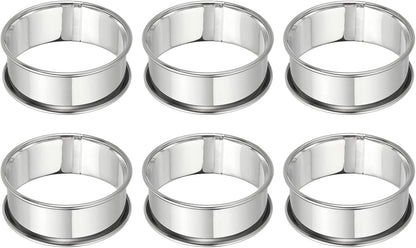 HARFINGTON 6pcs Crumpet Rings 2.36" Nonstick Round Cake Ring Stainless Steel Double Rolled English Pastry Rings for Kitchen Baking Crumpet Dessert, Silver