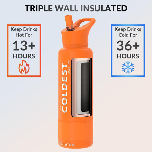 Coldest Insulated Water Bottle with Straw Lid - Stainless Steel Metal Insulated Bottle for Men & Women (Jupiter Orange, 40 oz)
