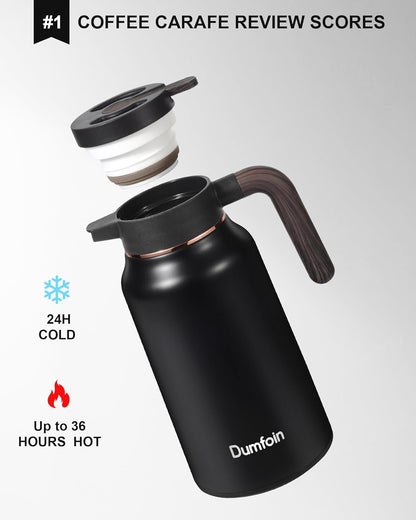 Carafes for Hot Liquids 70 oz - 36 Hour Stainless Steel Thermal Coffee Carafe-Insulated Coffee Carafes For Keeping Hot/Cold Coffee, Tea, Water, Drink Dispenser for Parties(Black)