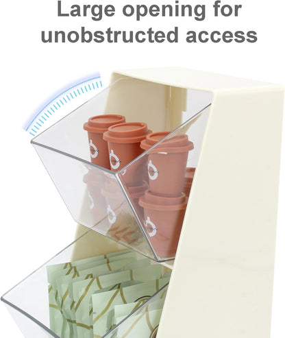 2 Pack Coffee Pod Holder K Cup Storage Organizer for Home Office Bar Countertop Organiser Bins for Coffee Station Counter Container for Tea bag Sugar Creamer Filter White