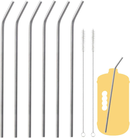6 Pack Ultra Long Bent Metal Straws, 14 Inch Extra Long 304 Stainless Steel Reusable Drinking Straws with Cleaning Brush for 100oz Tumbler, 12.5oz Tall Wine Bottle, 64oz Water Bottle, 128oz Water Jug