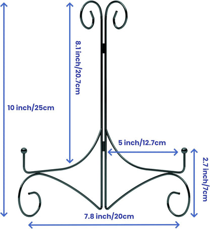 10 Inch Display Plate Holder with Folding Design, Metal Table Stand for Home Decoration, Picture Easel, Photo Frame Stand - Black