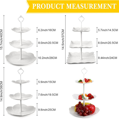 Sawysine 6 Pack 3 Tiers Dessert Stand Plastic Cupcake Stand Serving Trays Cupcake Display Stand Cookie Tray for Party and Platter for Home(White)