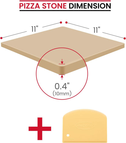 Unicook Pizza Stone for Oven and Grill, 11 Inch Square Baking Stone for Bread, Small Cordierite Oven Grill Pizza Pan, Thermal Shock Resistant, Including Dough Scraper