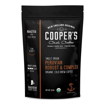 Peruvian Organic Cold Brew Coffee, Single Origin & Gourmet Beans, Tasting Notes Of Caramel With A Touch of Cherry & Orange, Medium Roast Coarse Ground Beans, 1 lb Coffee Bag