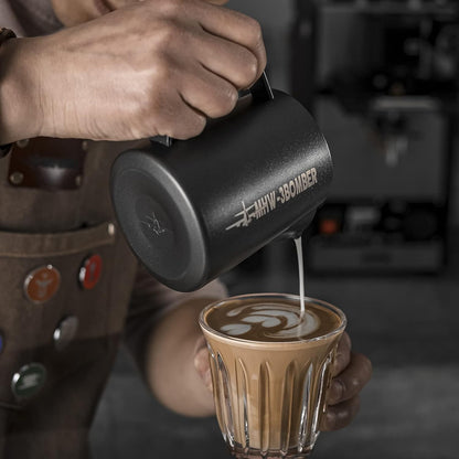 MHW-3BOMBER Espresso Steaming Pitcher Milk Frothing Pitcher Stainless Steel Milk Coffee Cappuccino Latte Art Barista Cup 16.9oz/500ml (Matte Black) P5032B-OS