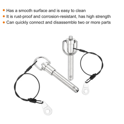 UXCELL 1 Pcs Quick Release Pin, 3/8" x 1.5" Stainless Steel, Silver