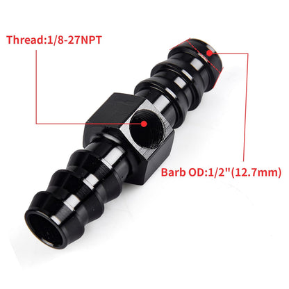 Universal 0-100psi Fuel Pressure Gauge 1/8" NPT Oil Press Gauge with 1/2" Barb Inline Fuel Pressure Gauge Fitting Adapter