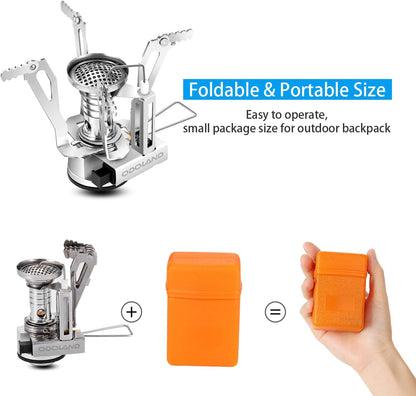 Odoland 6pcs Camping Cookware Mess Kit with Lightweight Pot, Stove, Spork and Carry Mesh Bag, Great for Backpacking Outdoor Camping Hiking and Picnic