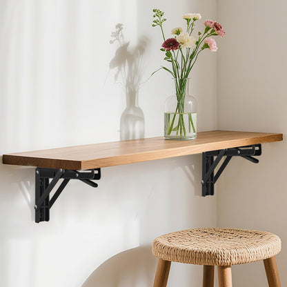 10 Inch Folding Shelf Brackets, 2 Pack Collapsible Heavy Duty Shelf Brackets for Fold Down Desk, Black