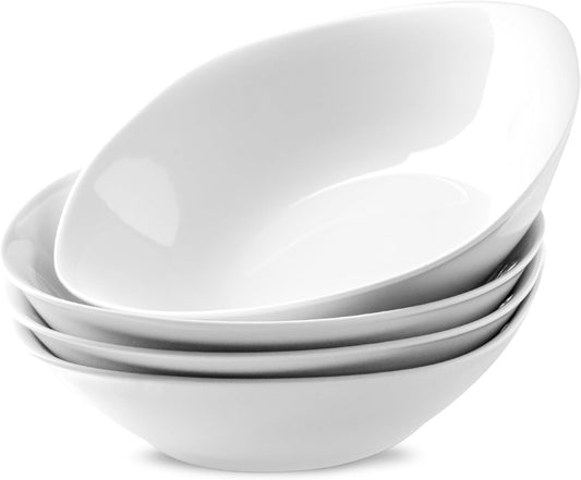 fMBB 4pcs Large Pasta Bowls, 35 OZ Porcelain Deep Dinner Plates, Big Salad Bowls Set, House-warming Dinnerware, Dishwasher, Microwave, Oven Safe
