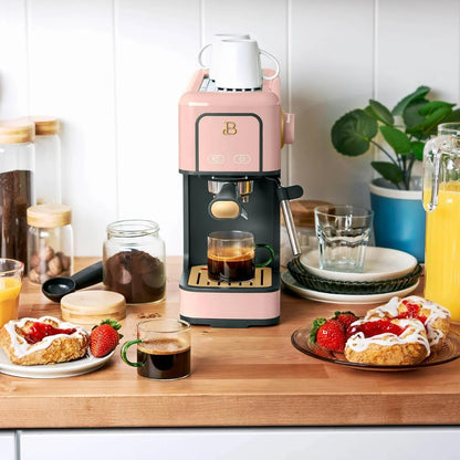 Beautiful Slim Espresso Maker by Drew Barrymore – 20‑Bar Pressure, Dual‑Spout 52 mm Portafilter, 50 oz Removable Tank, 2‑in‑1 Steam Wand & Touch Controls (Rose)