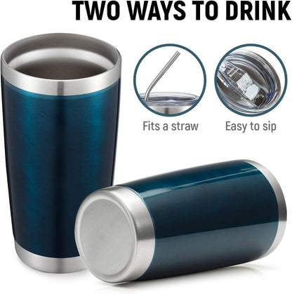 COMOOO 20oz Tumbler 8 Pack Double Wall Vacuum Insulated Travel Mug, Stainless Steel Tumbler Bulk with Lid and Straw, Durable Powder Coated Insulated Coffee Cup for Cold & Hot Drinks (Peacock blue, 8)