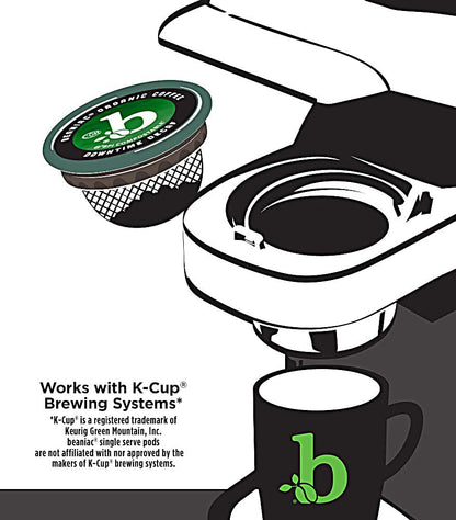 beaniac Organic Downtime Decaf Swiss Water Decaffeinated, Medium Roast, Single Serve Compostable K Cup Coffee Pods, Organic Arabica Coffee, Keurig Brewer Compatible, 30 Count