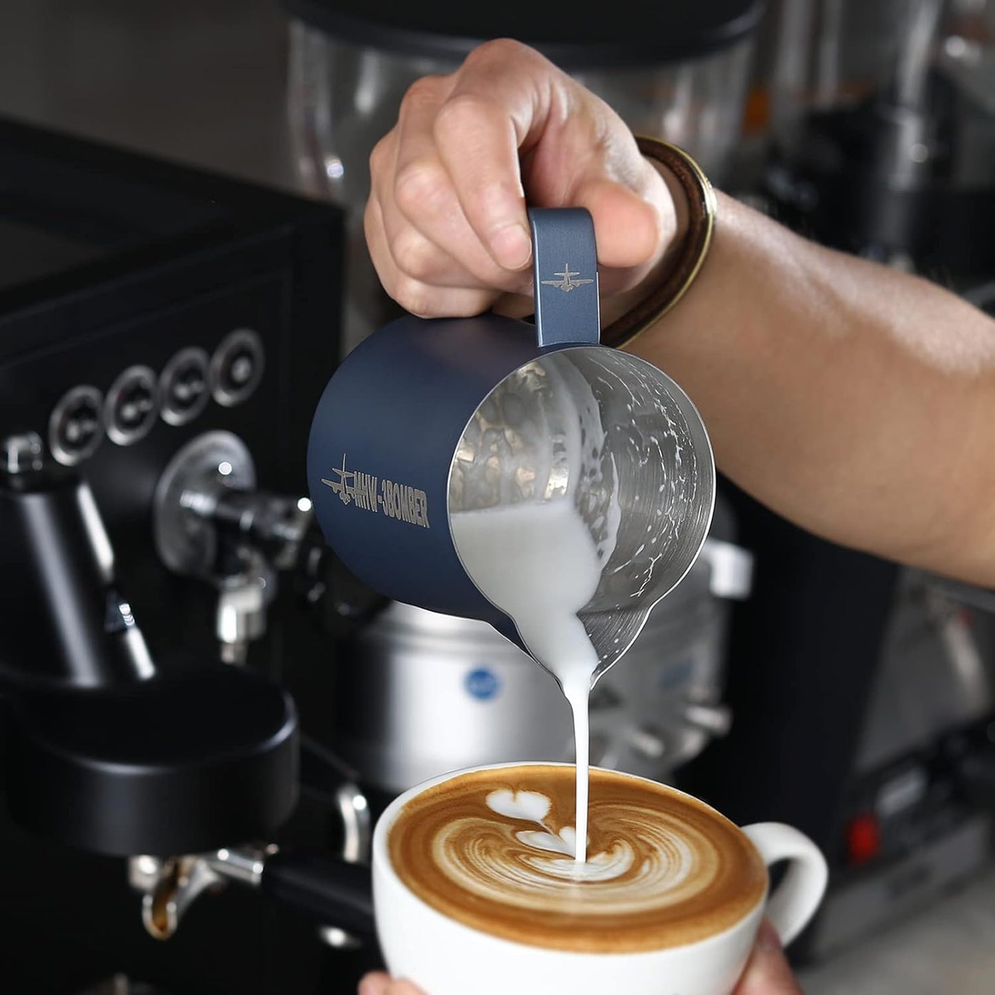 MHW-3BOMBER Espresso Steaming Pitcher Milk Frothing Pitcher Stainless Steel Milk Coffee Cappuccino Latte Art Barista Cup (Matte Blue, 16.9oz/500ml) P5014MB-OS