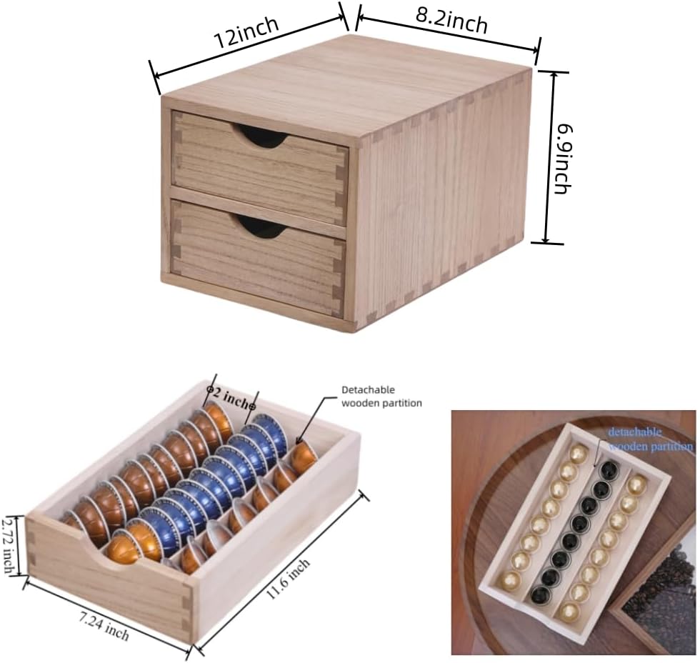 Drawer Holder for Coffee Brew - Kitchen Machine Stand Shelf Contertop - Serve Coffee Station and Pod Capsule Storage Organizer for Home Decor Office Storage Solution 2-Tier CF2D2C-Light