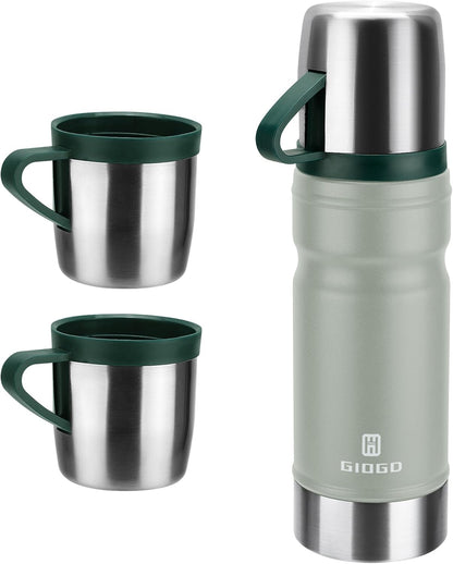 Vacuum Insulated Water Bottle Thermo Water Flask with Cup 680ml/23oz Stainless Steel Thermal Water Bottles Thermo for Hot and Cold Drinks Coffee Water(Light Gray,Set)