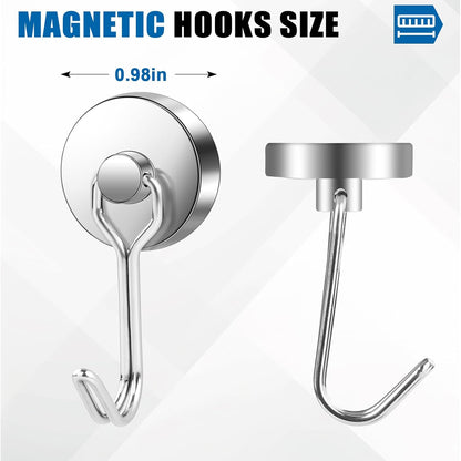 LOVIMAG Hooks, 80lbs+ Magnetic Magnet Hook 2025 Cruise Cabin Ship Essentials Heavy Duty Strong Refrigerator Fridge Hanging for Classroom Beach Vacation Kitchen Grills Home Mug Hanger (6 Pack), Silver