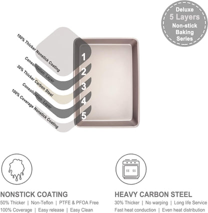 CHEFMADE 13-Inch Rectangle Cake Pan, Non-Stick Loaf Pan Deep Dish Bakeware for Oven Roasting Meat Bread Jelly Roll Battenberg Pizzas Pastries 9.7" x 13.6" X 2.4"(Champagne Gold)