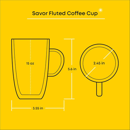 JoyJolt Fluted Glass Coffee Mugs - Double Insulated, 15oz Large Set of 2, Thermal Glass Coffee Mugs