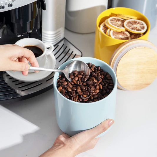 Sweejar Kitchen Canisters Ceramic Food Storage Jar, Stackable Containers with Airtight Seal Wooden Lid for Serving Coffee Bean, Flour, Tea, Spice and More - 39 Fl Oz (Turquoise)