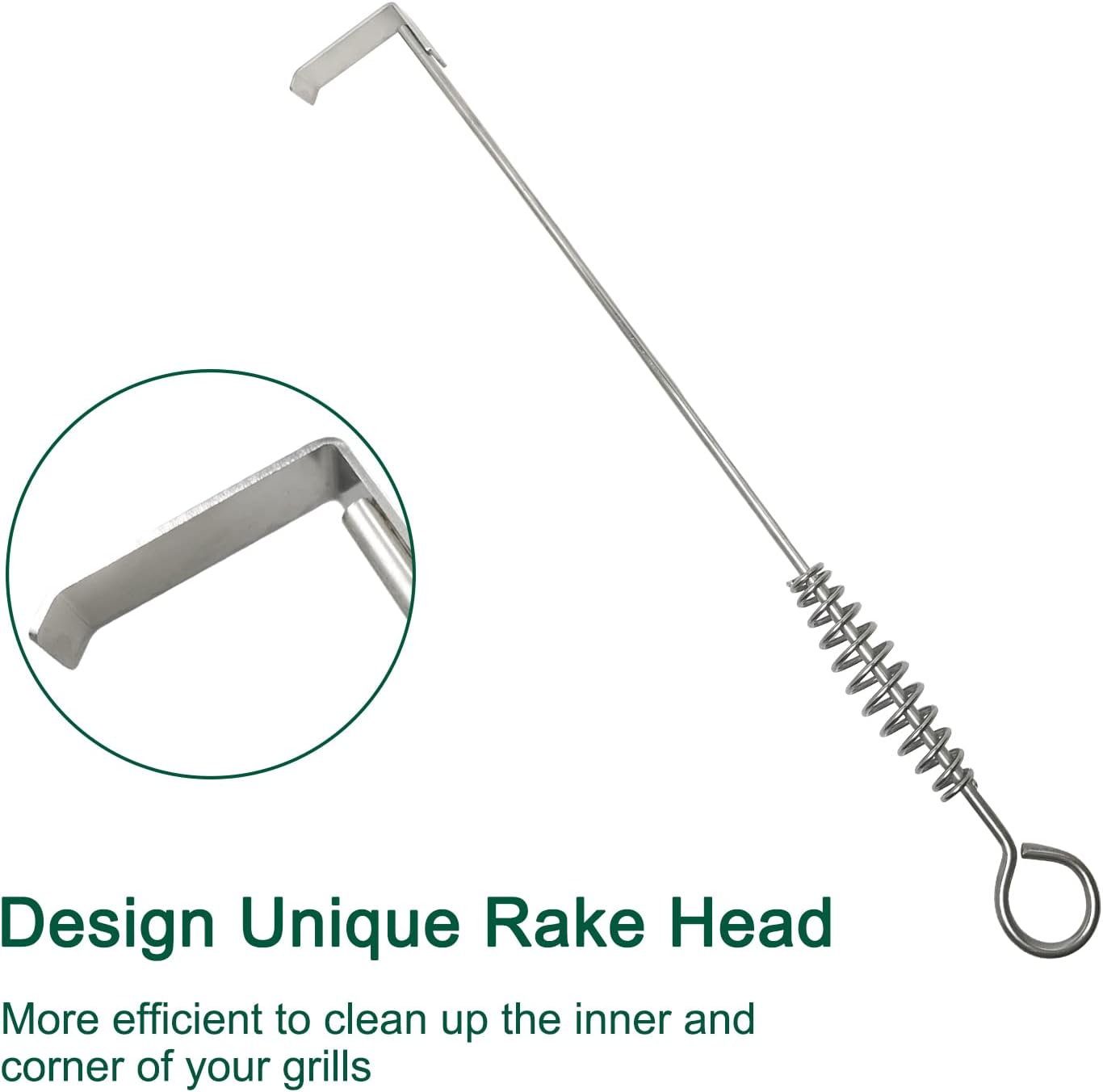 17.5" BBQ Ash Tool Poker Rake, Charcoal and Grill Cleaning Ash Tools for Big Green Egg, Kamado Joe and Other Charcoal Grills Corner Cleaner Accessories