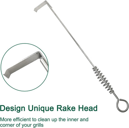 17.5" BBQ Ash Tool Poker Rake, Charcoal and Grill Cleaning Ash Tools for Big Green Egg, Kamado Joe and Other Charcoal Grills Corner Cleaner Accessories