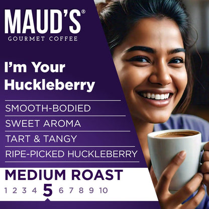 Maud's Huckleberry Flavored Coffee Pods, 18 ct, Medium Roast Flavored Coffee in Recyclable Single Serve Pods – 100% Arabica Beans, Compatible with Keurig K Cups Maker