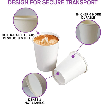Smygoods White Disposable Paper Coffee Cups (6 OZ, 100 Count) For Hot Beverages, Tea, Espresso, Cocoa - To Go Drink Containers, Café & Office