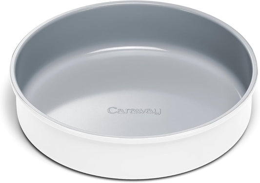 Caraway Non-Stick Ceramic 9” Circle Pan - Naturally Slick Ceramic Coating - Non-Toxic, PTFE & PFOA Free - Perfect for Birthday Cakes, Tartes, & More - White