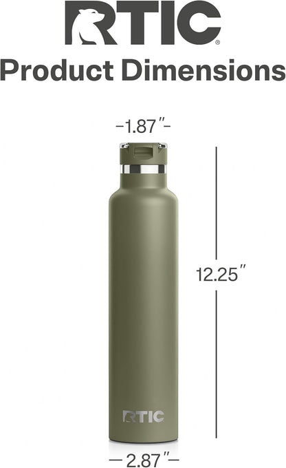 RTIC 26oz Journey Bottle Metal Stainless Steel Vacuum Insulated, BPA Free, Reusable, for Water, Hot and Cold Drinks, Travel, Sports, Camping, Olive