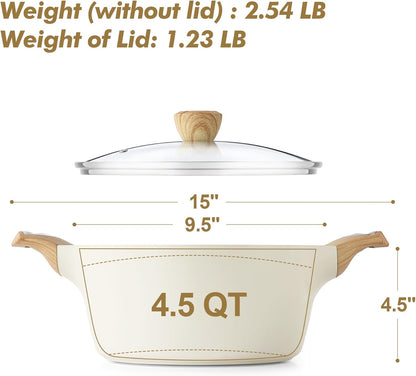 SENSARTE Ceramic Nonstick Stock Pot with Lid, 2.6/4.5/6.6 QT Soup Pot Casserole Pot, Non-toxic Healthy Pasta Pot, Large Cooking Pot Stew Pot, Induction Compatible, PFOA PFAS PTFE Free, White