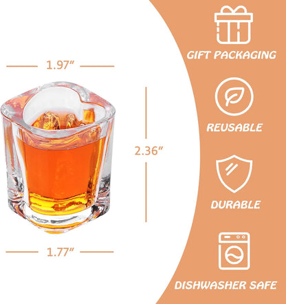 2oz Heavy Base Shot Glasses, Sets of 6/Heart Shaped Clear Tequila Shots/Square Shot /Espresso Shot Glass/Bulk Shot Glasses