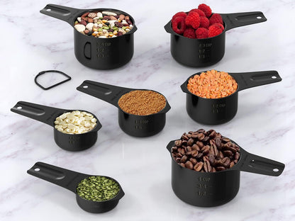 21 Pcs Stainless Steel Measuring Cups and Spoons Set, Wildone Stackable Metal Measuring Cups and Spoons for Cooking & Baking, Includes 7 Cups, 9 Spoons and 5 Mini Spoons（Black）