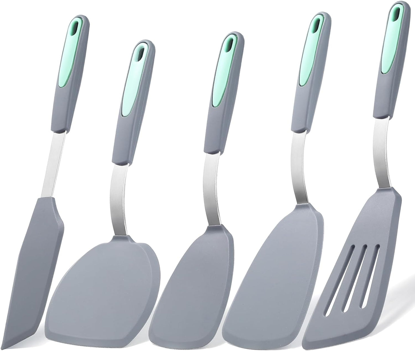 To encounter 5 Pieces Silicone Spatula Set, Non-Stick Silicone Turner Spatulas, Heat Resistance Cooking Utensils, Flip Turner for Fish, Egg, Pancake, Light Grey
